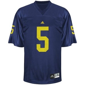 Adida John Wangler UMich Wolverines No.5 - Navy Blue Football Jersey