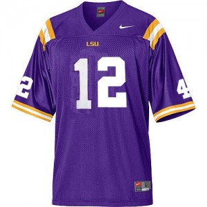 Nike Jarrett Lee LSU Tigers No.12 Mesh - Purple Football Jersey